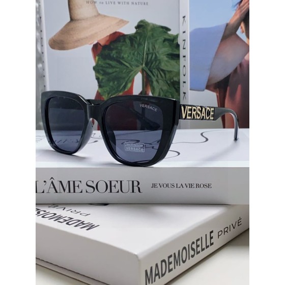 Versace Black Cat-Eye Sunglasses with Gold Logo Temples